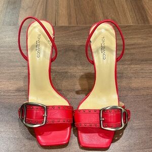 Tony Bianco Red Buckle Heels